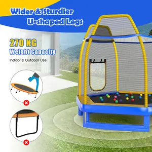 Costway 7FT Kids Trampoline Toddler Fitness Jumper Safety Enclosure Ladder With Slide