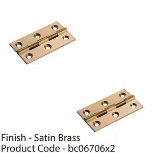 2 PACK - PAIR Cabinet Hinge - 64 x 35mm Satin Brass Cupboard Wardrobe Vanity Unit Fixings