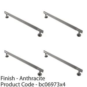 4 PACK - Reeded Lined Bar Door Pull Handle - 274mm x 13mm - 224mm Centres - Anthracite