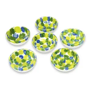 Petalo Hand Painted Ceramic Tapas Bowls in Green Set of 6 x 9cm