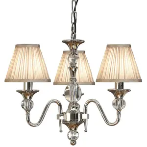 Diana Ceiling Pendant Chandelier Bright Nickel & Beige Pleat Shade 3 Lamp Light