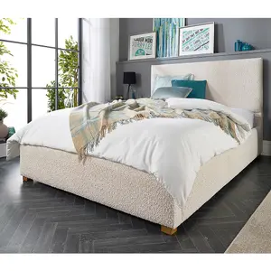 Bouclé Upholstered Garland Ottoman Bed Frame, Cream