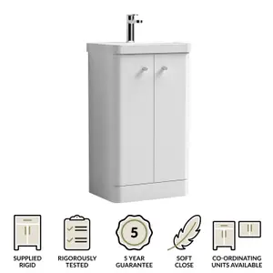 Floor Standing 2 Door Vanity Unit with Ceramic Basin - 500mm - Gloss White -Balterley