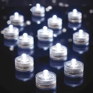 Set of 12 Submersible LED Tealights - Battery Powered Portable Waterproof Electric Candles Flameless Faux Cool White Tea Lights