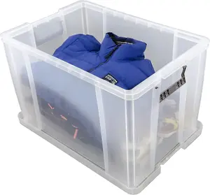 3 x Large Clear Stackable Nestable 48 Litre Storage Containers With Clip Locked Lids & Strong Handles