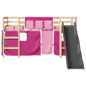 Berkfield Kids' Loft Bed with Curtains Pink 80x200 cm Solid Wood Pine