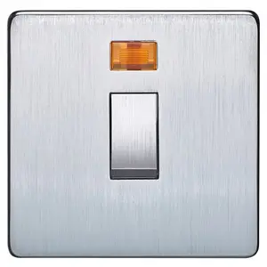 Crabtree 7011/3SC Platinum Screwless Low Profile Double Pole Switch with Neon 20 Amp - Satin Chrome