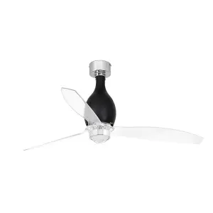 Luminosa Mini-Eterfan LED Shiny Black, Transparent Ceiling Fan with DC Motor, 3000K