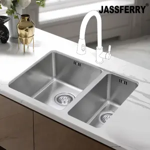 JASSFERRY Undermount Stainless Steel Kitchen Sink 1.5 Bowl Righthand Smaller Bowl