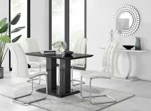 Furniturebox Imperia 4 Modern Black High Gloss Dining Table and 4 White Murano Chairs