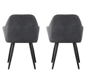 MCC Direct Adrian Faux Suede Leather Dining Chairs Set of 2 Dark Grey