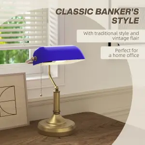 HOMCOM Banker's Table Lamp w/ Antique Bronze Tone Base, Blue