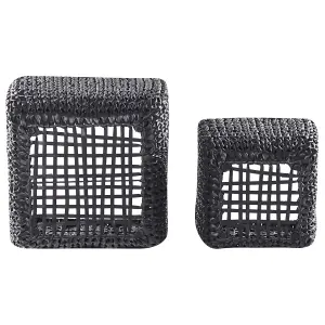 Set of 2 Plant Pots BERBERIS PE Rattan Black