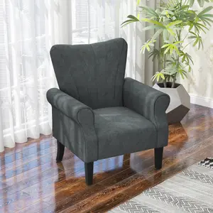 HOMCOM Armchair, Upholstered Modern Accent Chair with Wood Legs, Grey