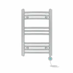 Right Radiators Prefilled Thermostatic Electric Heated Towel Rail Curved Bathroom Ladder Warmer - Chrome 600x400 mm