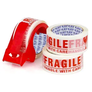 KAV Strong Adhesive Fragile Packaging Tape - 48MM x 66M Rolls for Secure Box Sealing, Parcel Tape with Improved Formula