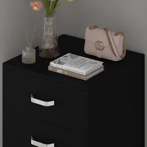 Tunis 5 Drawer Tall Slim Chest Of Drawers - Matt Black