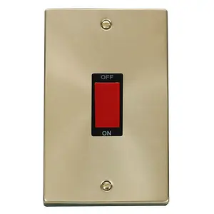 Satin / Brushed Brass 2 Gang Size 45A Switch - Black Trim - SE Home