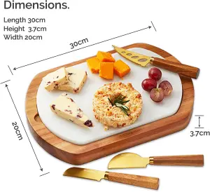 Oval Wooden Cheese Board with Removeable Marble Serving Board