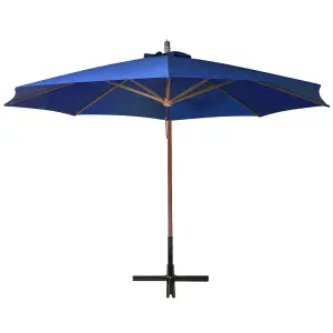 Berkfield Hanging Parasol with Pole Azure Blue 3.5x2.9 m Solid Fir Wood