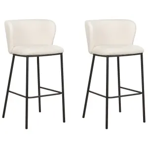 Set of 2 Bar Chairs MINA Boucle White