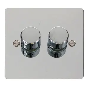 Flat Plate Polished Chrome 2 Gang 2 Way LED 100W Trailing Edge Dimmer Light Switch - SE Home