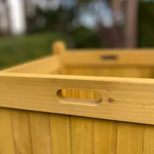 Square Wooden Planters in Tan (Set of 2)