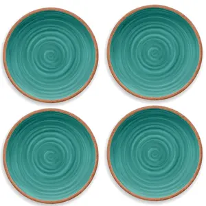 Purely Home Rustic Swirl Turquoise Melamine Side/Salad Plates - Set of 4