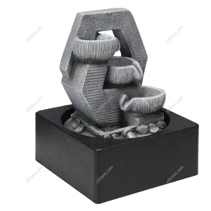 Grey LED Lighting Stacked Tabletop Fountain Water Feature