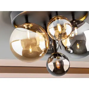 Luminosa Dark 5 Light Globe Ceiling Light Black, Brass, 2-Tone Crystal, G9