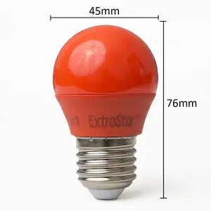 Extrastar 4W Red LED Golf Ball Modern Coloured Light Bulb E27 (Pack of 2)