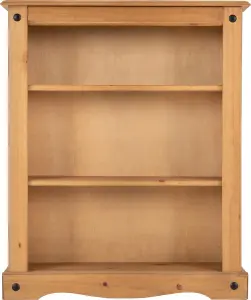 Corona 3 Shelf Low Bookcase in Distressed Waxed Pine Finish