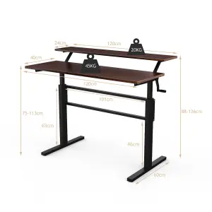 Costway 2-Tier Standing Computer Desk Sit to Stand Workstation Ergonomic Computer Table Brown