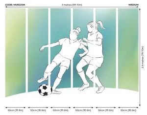 Origin Murals Girls Playing Football Green Matt Smooth Paste the Wall 300cm wide x 240cm high