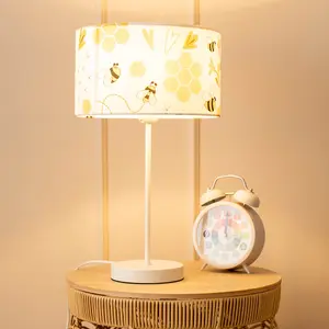 ValueLights Charles White Metal Single Stem Table Lamp with Bee Lamp Shade and LED Bulb