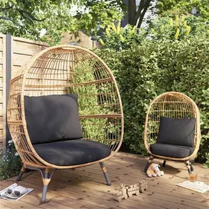 Goodhome Apolima Brown & Ebony Black Rattan Effect Kids Egg Chair