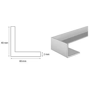 nielsen Aluminium L-Shaped Angle Profile, Natural Mill Finish, 2000x40x40mm, Thickness: 2mm, Length: 2m