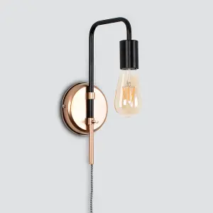 ValueLights Holden Pair of Industrial Copper and Black Pipework Plug in Swing Arm Wall Lights