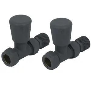 Rinse Bathrooms Straight Anthracite Towel Radiator Valves 15mm Twin Pack