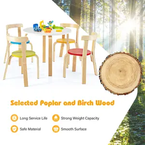 Costway 5-Piece Kids Table and Chair Set Children Wooden Activity Table 4 Curved Chairs