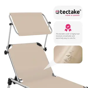 Sun Lounger Aurelie - foldable, with sunshade, 6-step adjustable backrest - beige