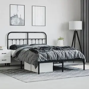 Berkfield Metal Bed Frame with Headboard Black 140x190 cm