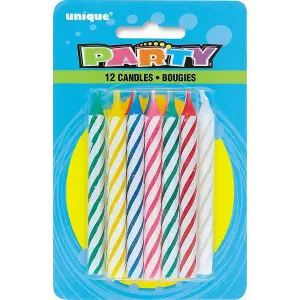 Unique Party Striped Birthday Candles (Pack of 12) Multicoloured (One Size)