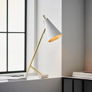 2 PACK Satin Brass & Matt White Task Lamp - Modern Adjustable Table Desk Light