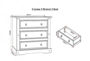 Corona 3 Drawer Chest in Distressed Waxed Pine