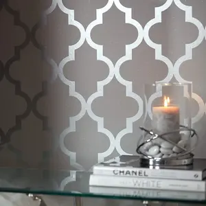 Camden Trellis Wallpaper In Soft Grey And Silver