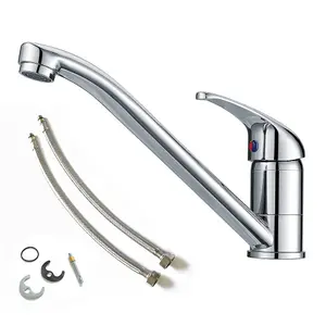 Motorhome Caravan Mixer Tap Single Lever Long Spout Modern Chrome + Flexi Hoses