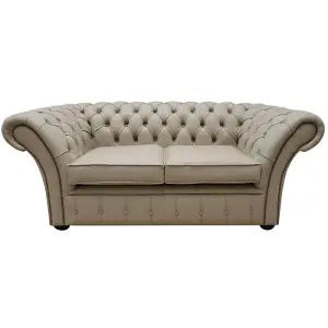 Chesterfield 2 Seater Sofa Settee Shelly Pebble Leather In Balmoral Style