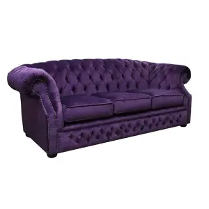 Chesterfield 3 Seater Sofa Velluto Amethyst Purple Fabric In Buckingham Style