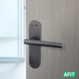 AFIT Matt Black Door Handle Latch Set - 1 Pair of Internal Lever Latch T-Bar Handles on Backplate & Latch (64mm) - Olvera Range